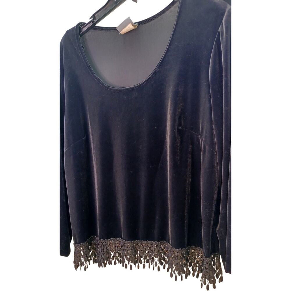 VTG Rabbit Rabbit Rabbit Black Plush Velvet Top with Lace Trim Women's XL Gothic - Picture 3 of 8